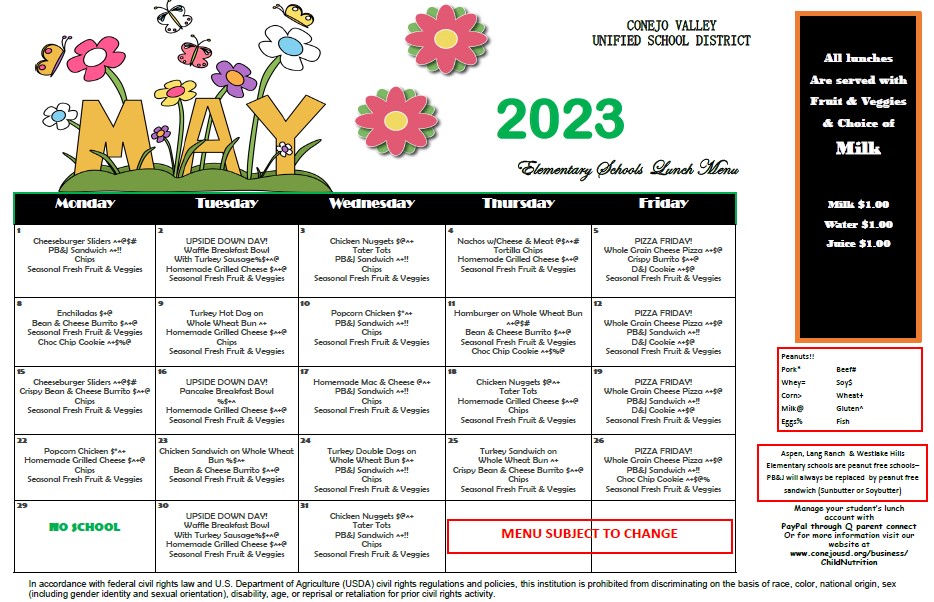 May Lunch Menu 2023